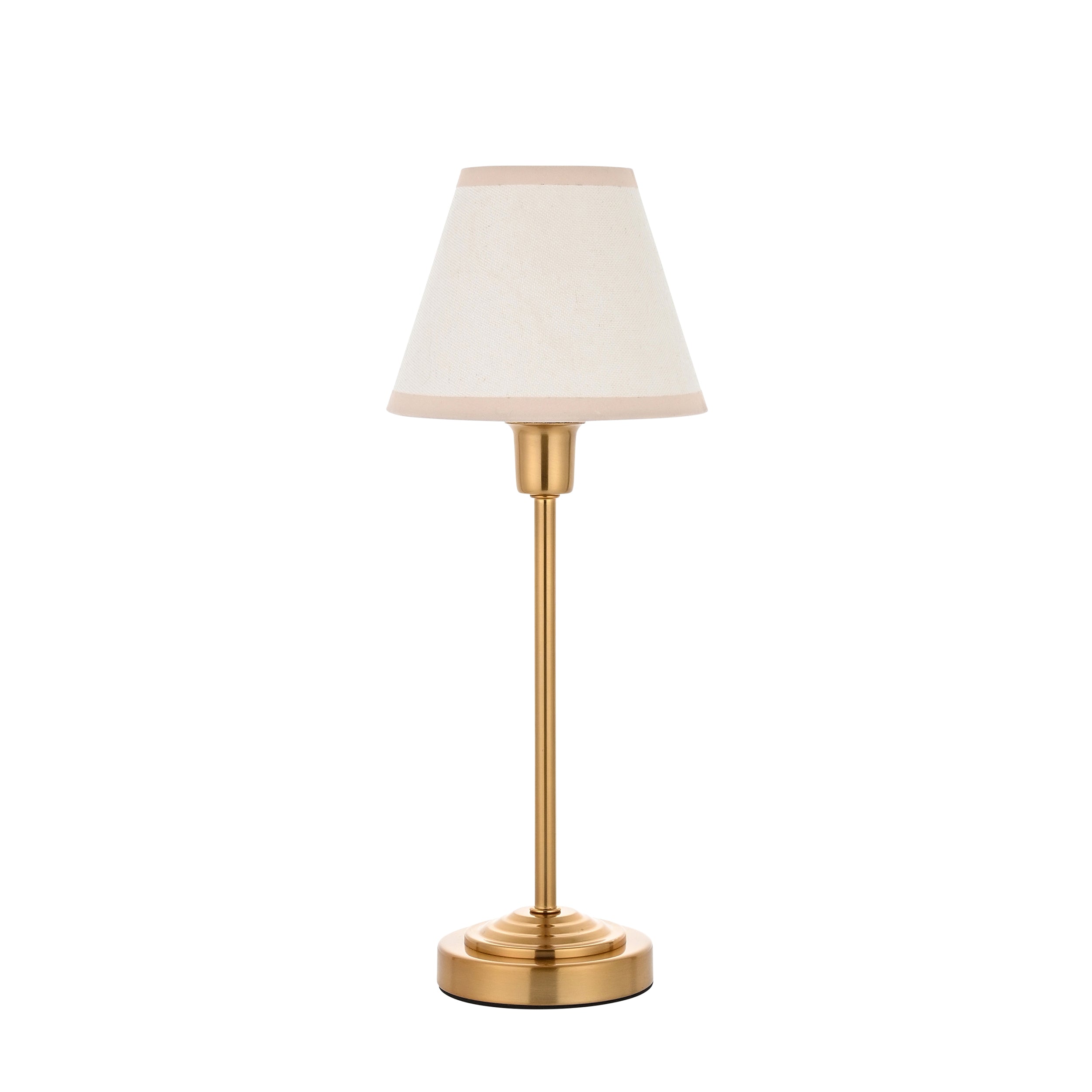 Lampada da Tavolo in Ottone Rise & Paralume Ikat Bianco Vintage 16cm