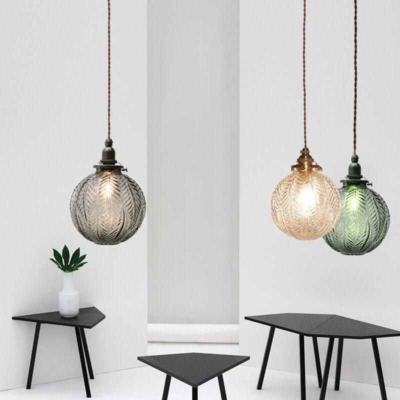 Lampada a sospensione Globo in Vetro Texture Retro Lotus 1 Luce