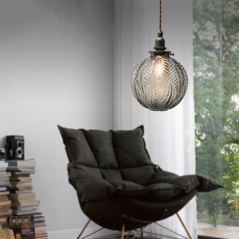 Lampada a sospensione Globo in Vetro Texture Retro Lotus 1 Luce