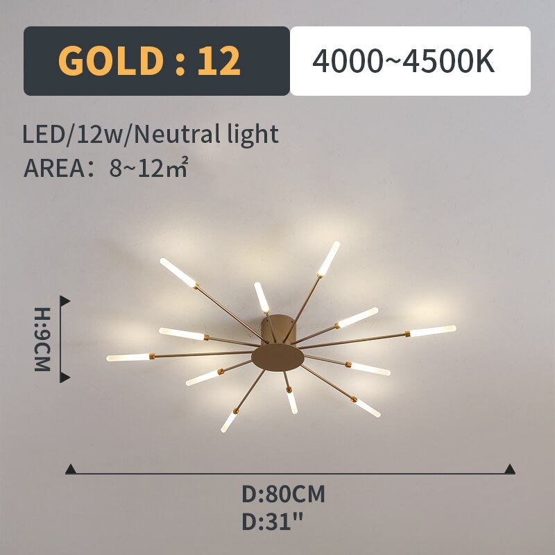 Wesley Flush-Mount Ceiling Light Fuochi d'Artificio, Nero/Oro