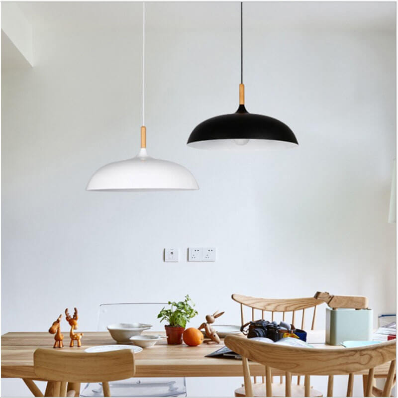 Lampada a sospensione a cupola in metallo e legno minimalista moderna con 1 luce per sala da pranzo e soggiorno