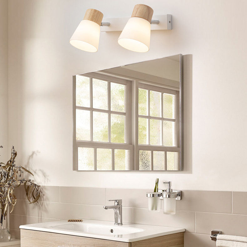 Applique da Parete Lampada Vanity Luce Moderno Minimalista in Legno di Gomma Ferro Vetro 1/2