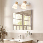 Applique da Parete Lampada Vanity Luce Moderno Minimalista in Legno di Gomma Ferro Vetro 1/2