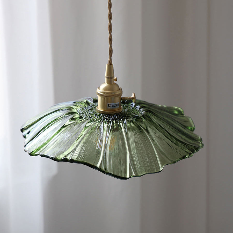 Lampada a Sospensione in Vetro di Rame con Girasole in Stile Art Deco Moderna per Soggiorno