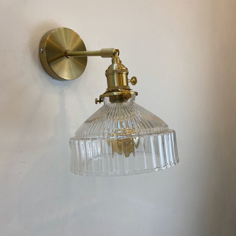 Lampada da Parete con Ombrello in Vetro a Cupola Nordica in Ottone con 1 Luce