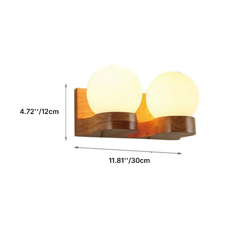 Applique da Parete in Vetro con Sfera in Legno di Gomma Nordico Contemporaneo 1/2 Luce per Camera da Letto