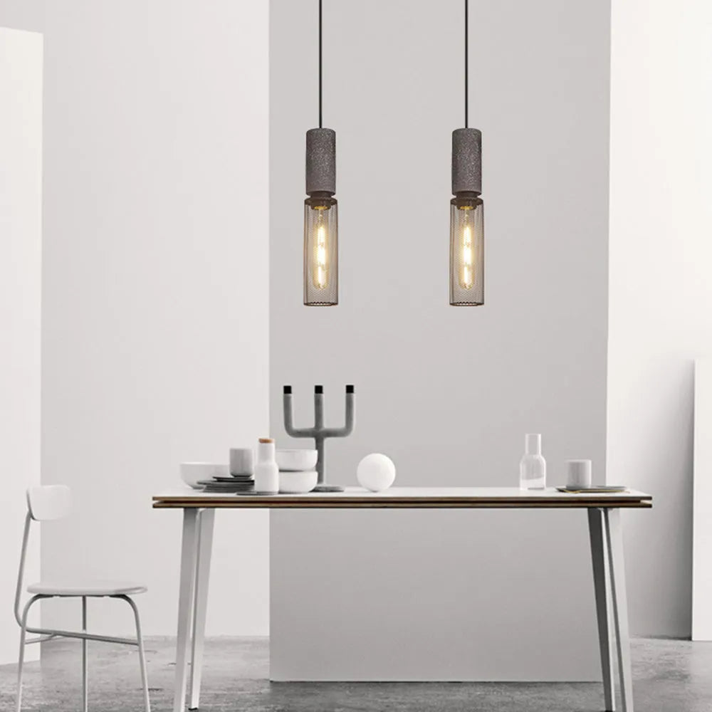 Xenith Lampada a Sospensione Industriale Cilindrica, Cemento/Metallo