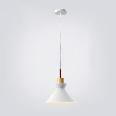 Lampadario Pendente Moderno in Legno di Quercia Nordico con Campana in Ferro per Soggiorno
