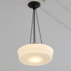 Tradizionale Lampada da Soffitto LED a Tamburo Rotondo in Ferro e Vetro Strisce per Soggiorno e Camera da Letto