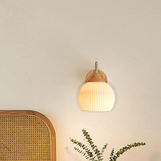 Applique da Parete Rotonda in Vetro e Ferro Striato Nordic Contemporaneo con 1 Luce per Soggiorno e Camera da Letto
