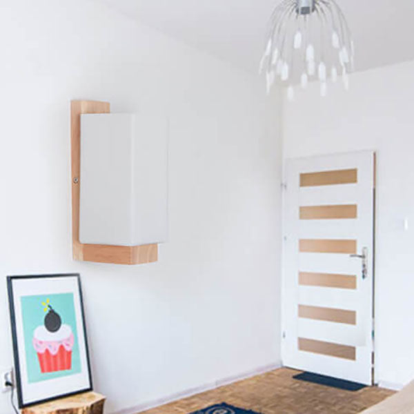 Applique da parete con colonna in vetro quadrata in legno massello minimalista moderno a 1 luce