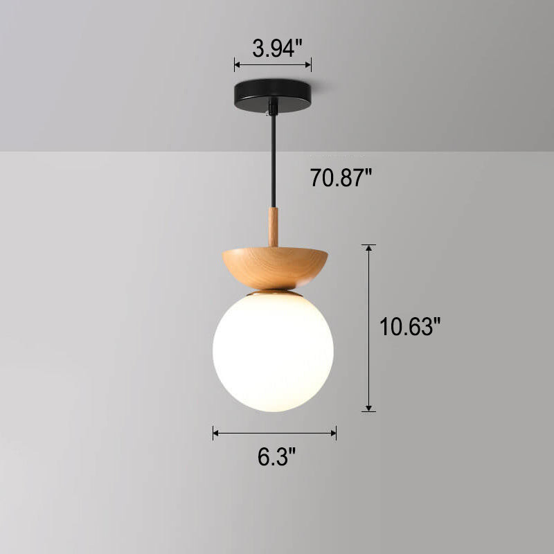 Lampada da soffitto a sfera di vetro | Design legno