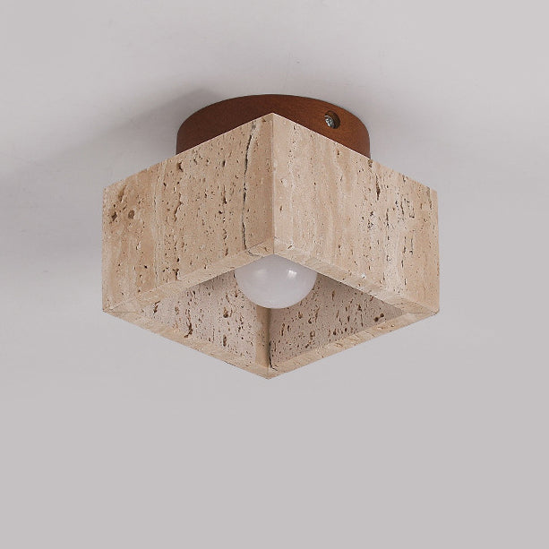 Colonna in Travertino Giallo Wabi-Sabi Giapponese Legno 1-Luce Semi-Flush Mount Lampada da Soffitto