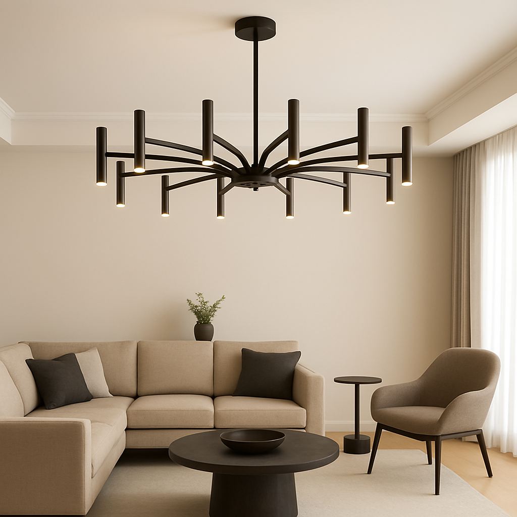 12 Coppe Lampadario Contemporaneo Ø100cm Nero Ferro Battuto Camera da Letto Soggiorno Moderna Lampada da Soffitto Design Illuminazione | Sansoti