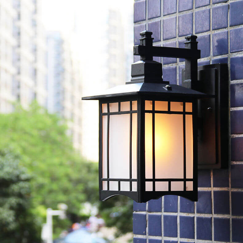 Lampada da parete a 1 luce a forma di padiglione cinese in alluminio solare impermeabile moderna