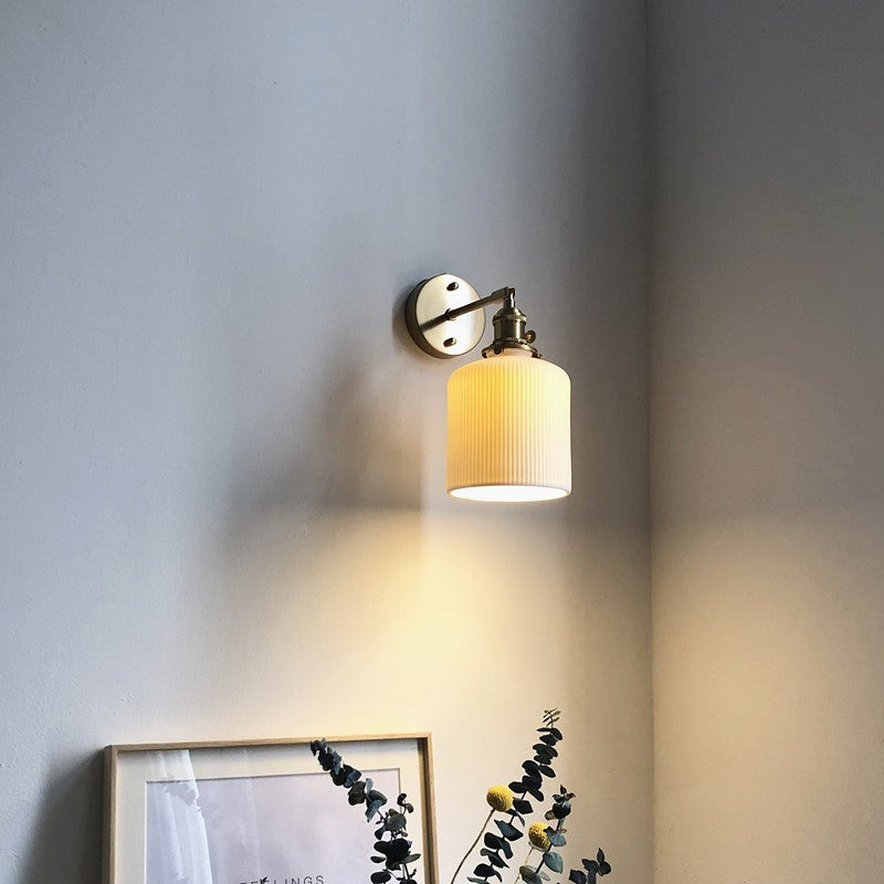 Applique da Parete Lampada in Ottone Lucite Minimalista Retro Giapponese a Cilindro Ovale con 1 Luce