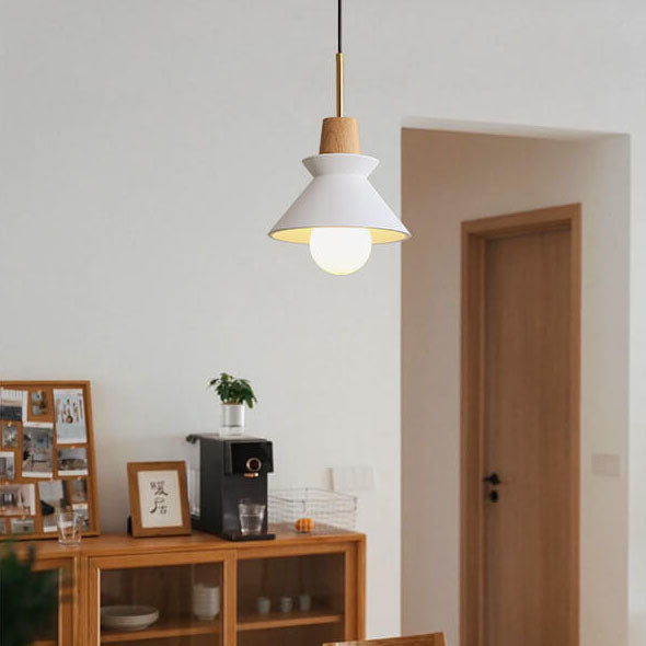 Lampada a Sospensione Minimalista Nordica in Legno e Cemento con 1 Luce