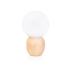 Lampada da Tavolo a Sfera in Vetro Bianco Latte in Legno Massello Nordico con 1 Luce