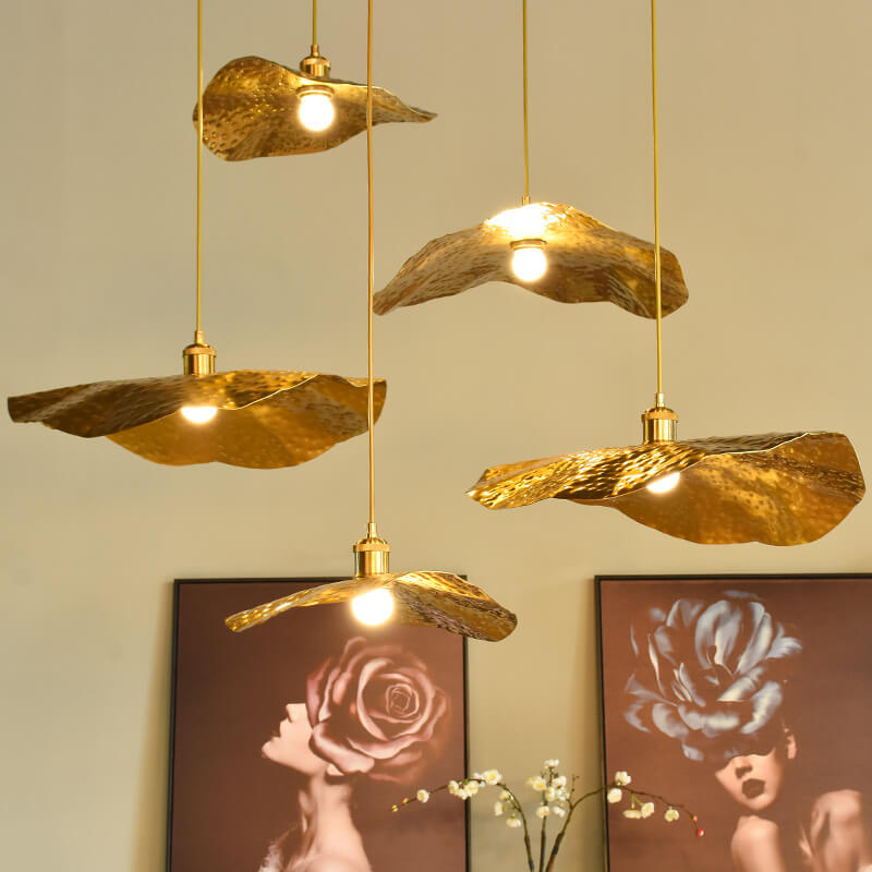 Lampada a Sospensione Moderna in Bronzo Dorato Colore Foglia di Loto 1 Luce