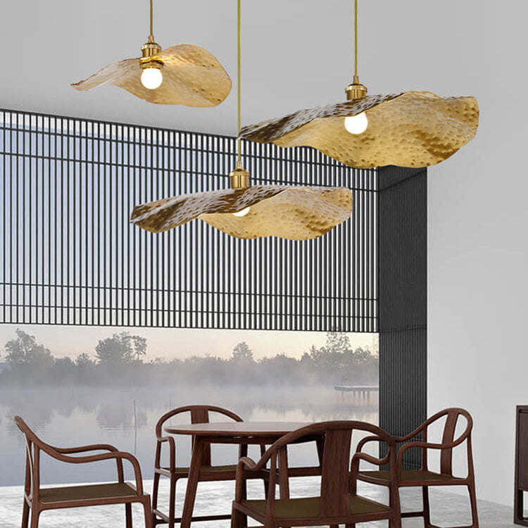 Lampada a Sospensione Moderna in Bronzo Dorato Colore Foglia di Loto 1 Luce