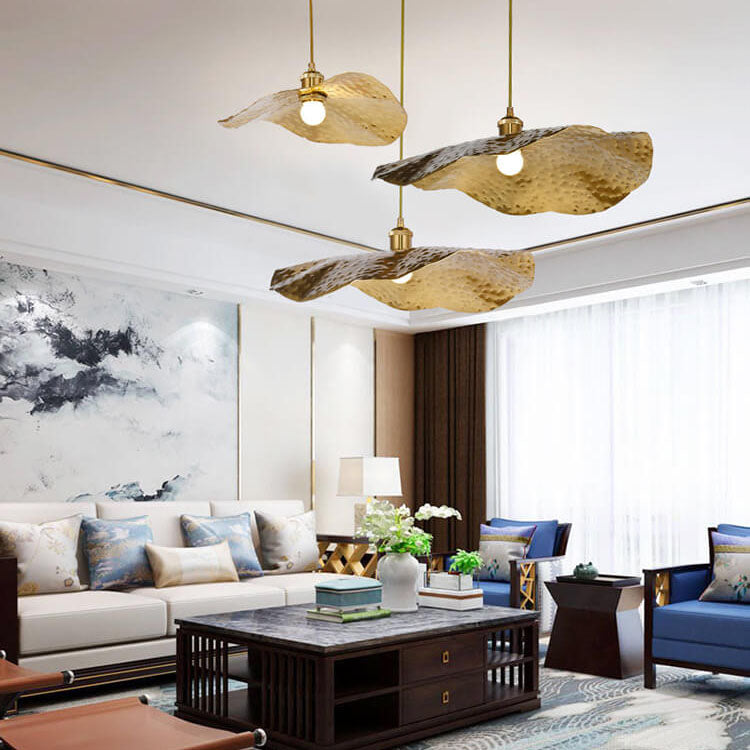 Lampada a Sospensione Moderna in Bronzo Dorato Colore Foglia di Loto 1 Luce