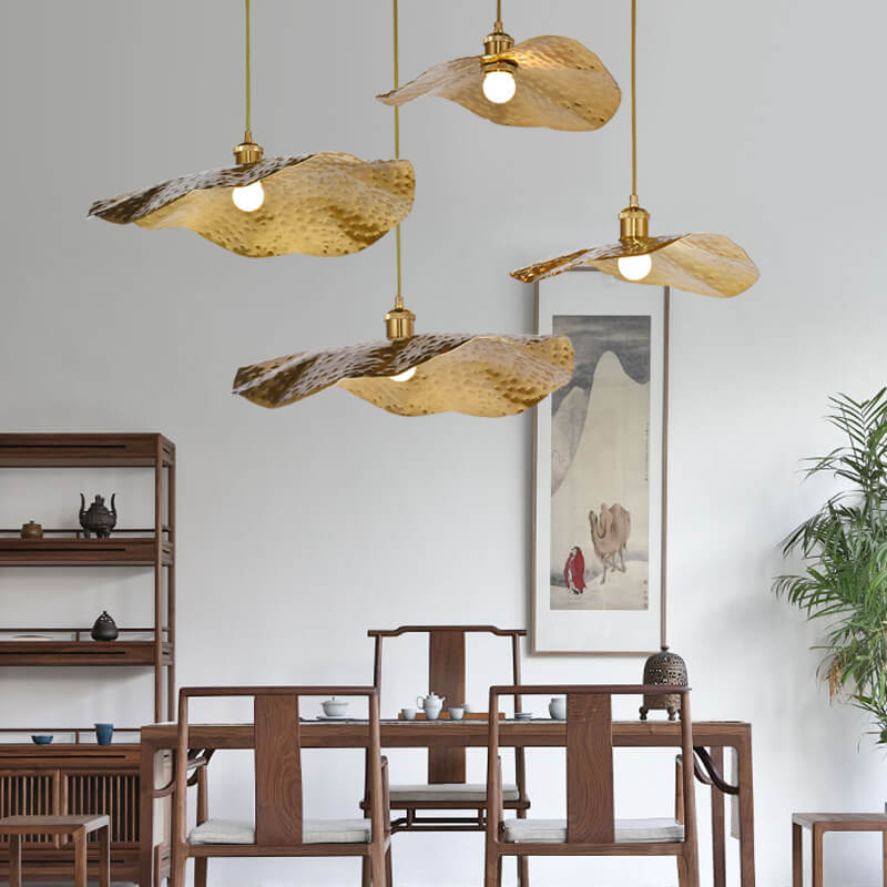 Lampada a Sospensione Moderna in Bronzo Dorato Colore Foglia di Loto 1 Luce