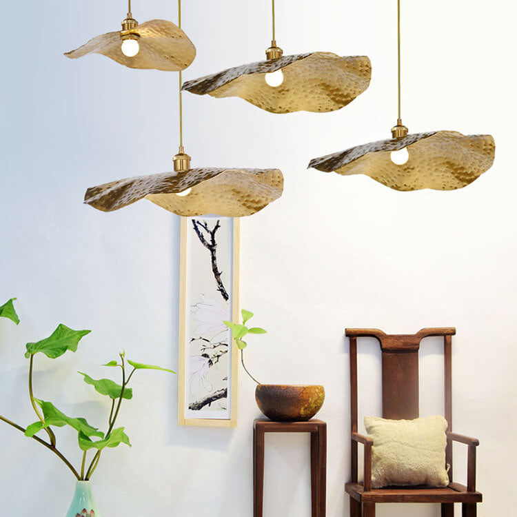 Lampada a Sospensione Moderna in Bronzo Dorato Colore Foglia di Loto 1 Luce