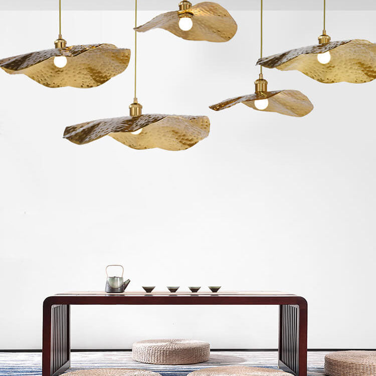Lampada a Sospensione Moderna in Bronzo Dorato Colore Foglia di Loto 1 Luce