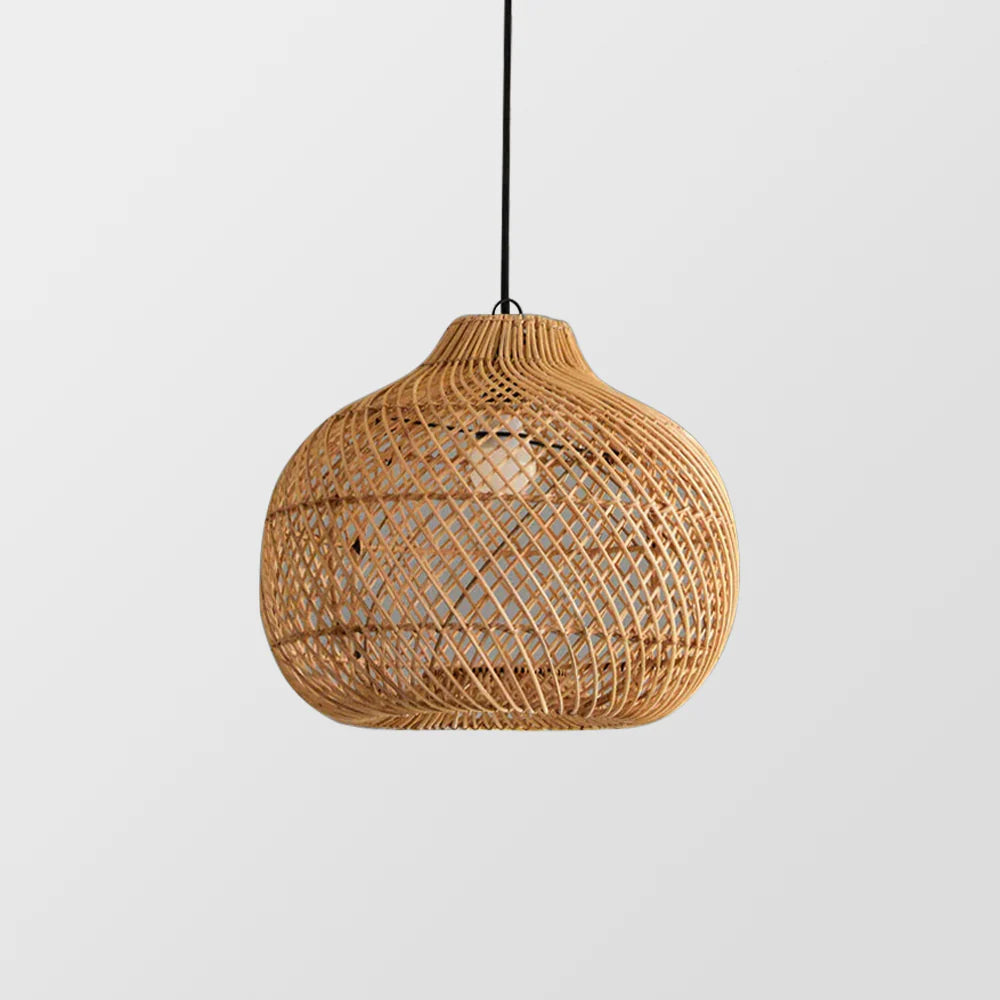 Lampada a Sospensione in Rattan Intrecciato Retro