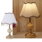 Lampada da Tavolo Tradizionale Vintage in Tessuto Floreale con Placcatura in Vetro per Camera da Letto