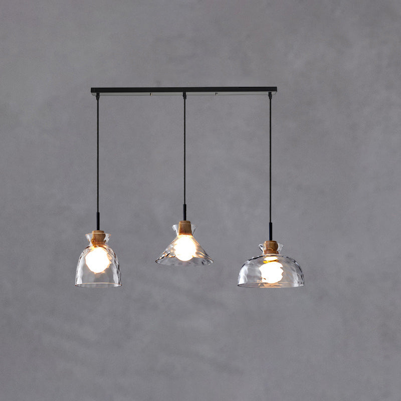Lampada a Sospensione Moderna Minimalista in Vetro Trasparente Ondulato con Ombra in Ferro a 1 Luce per Soggiorno