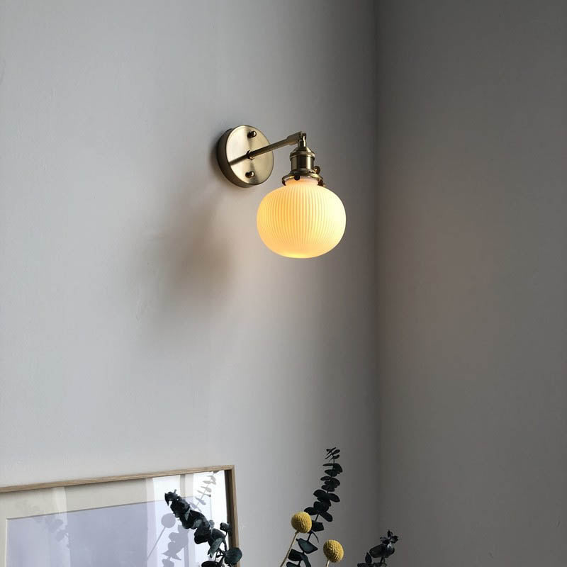 Applique da Parete Lampada in Ottone Lucite Minimalista Retro Giapponese a Cilindro Ovale con 1 Luce
