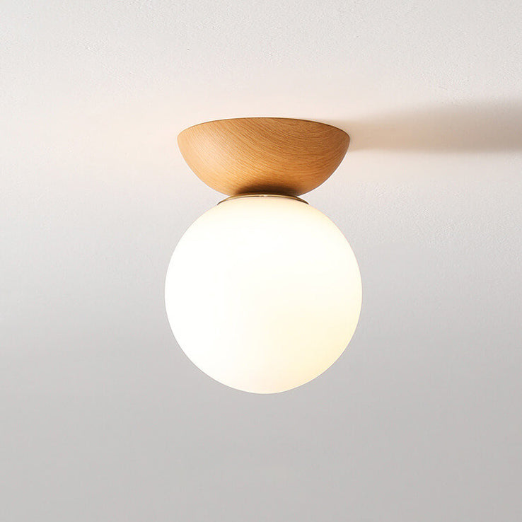 Lampada da soffitto a sfera di vetro | Design legno