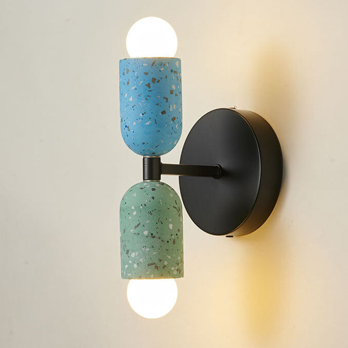 Applique da Parete a 2 Luce in Cemento e Ferro Wabi-Sabi Giapponese Moderna