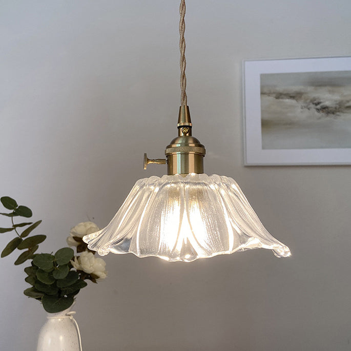 Lampada a Sospensione in Vetro di Rame con Girasole in Stile Art Deco Moderna per Soggiorno