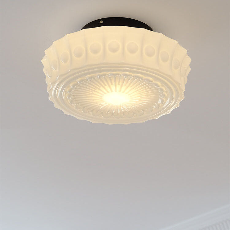 Tradizionale Lampada da Soffitto LED a Tamburo Rotondo in Ferro e Vetro Strisce per Soggiorno e Camera da Letto