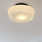 Tradizionale Lampada da Soffitto LED a Tamburo Rotondo in Ferro e Vetro Strisce per Soggiorno e Camera da Letto