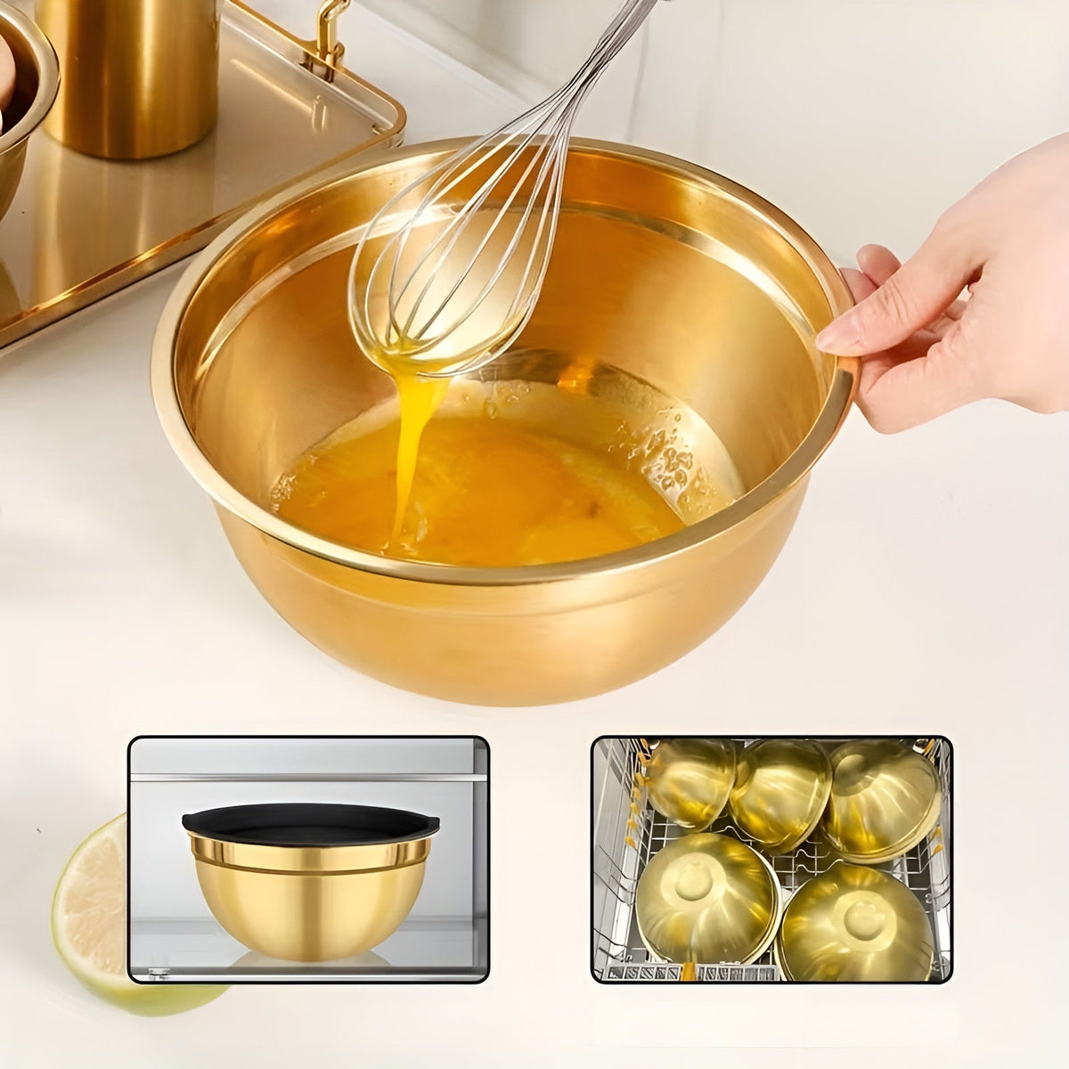 Set di ciotole da mescolare in oro da 14 pezzi – elegante e pratico | Ideale per mescolare, cuocere e servire