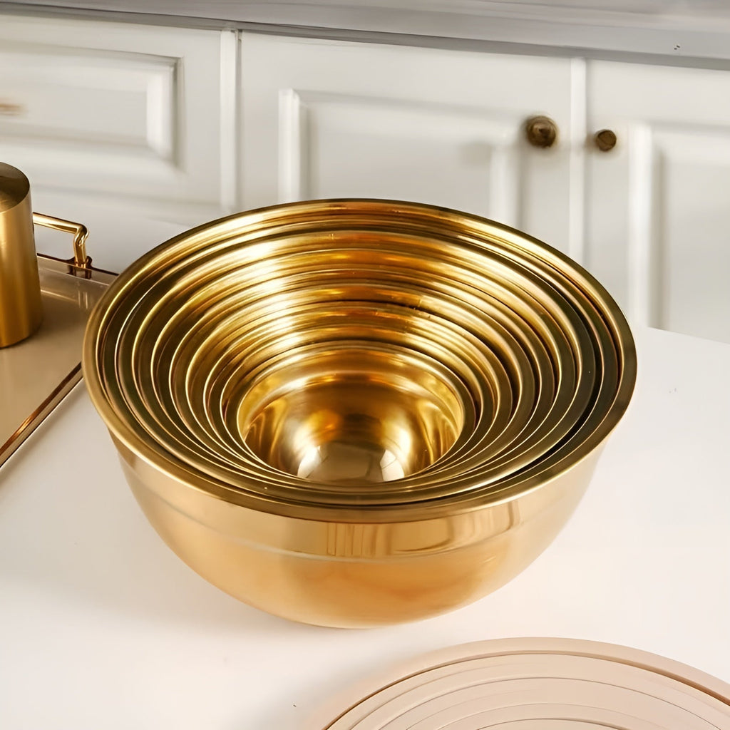 Set di ciotole da mescolare in oro da 14 pezzi – elegante e pratico | Ideale per mescolare, cuocere e servire