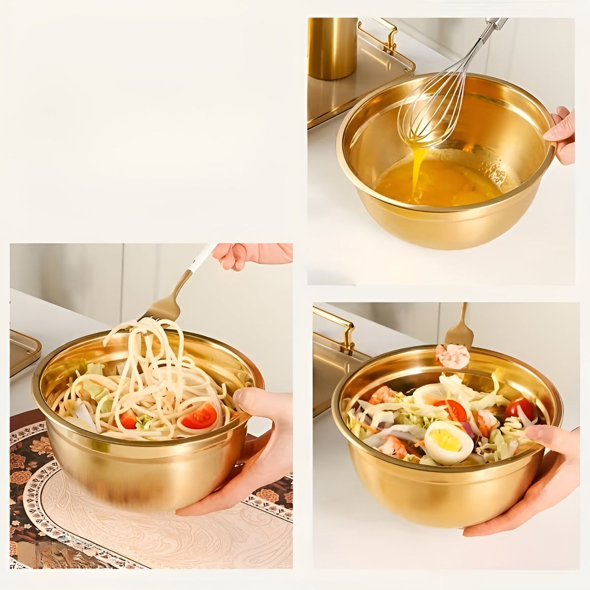 Set di ciotole da mescolare in oro da 14 pezzi – elegante e pratico | Ideale per mescolare, cuocere e servire