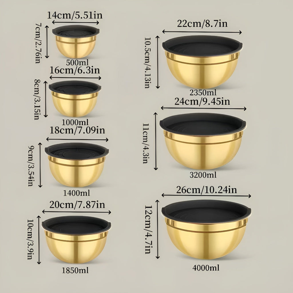 Set di ciotole da mescolare in oro da 14 pezzi – elegante e pratico | Ideale per mescolare, cuocere e servire