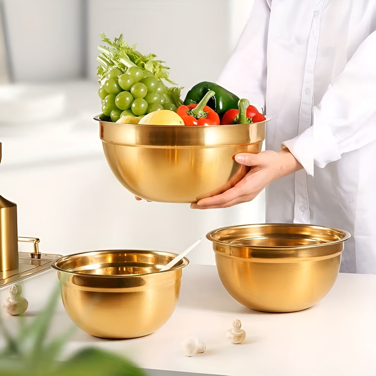 Set di ciotole da mescolare in oro da 14 pezzi – elegante e pratico | Ideale per mescolare, cuocere e servire