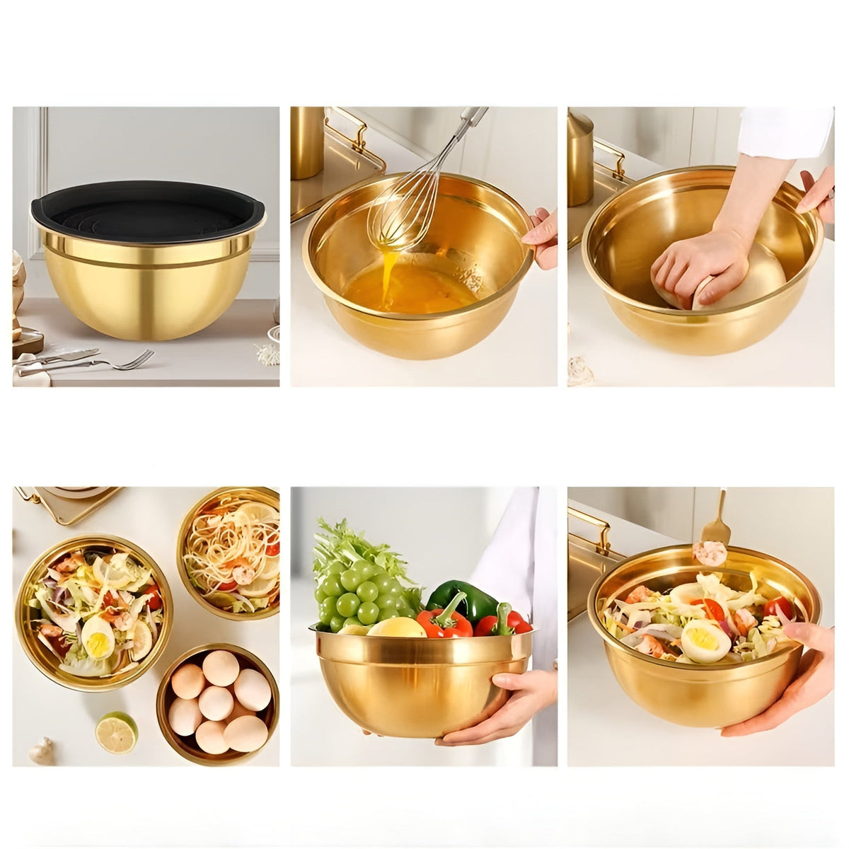 Set di ciotole da mescolare in oro da 14 pezzi – elegante e pratico | Ideale per mescolare, cuocere e servire