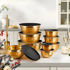 Set di ciotole da mescolare in oro da 14 pezzi – elegante e pratico | Ideale per mescolare, cuocere e servire