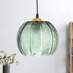 Lampada a sospensione in vetro rigato verde – Design retro e luce suggestiva | Illuminazione interna elegante