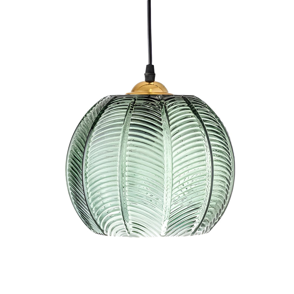 Lampada a sospensione in vetro rigato verde – Design retro e luce suggestiva | Illuminazione interna elegante