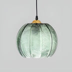 Lampada a sospensione in vetro rigato verde – Design retro e luce suggestiva | Illuminazione interna elegante