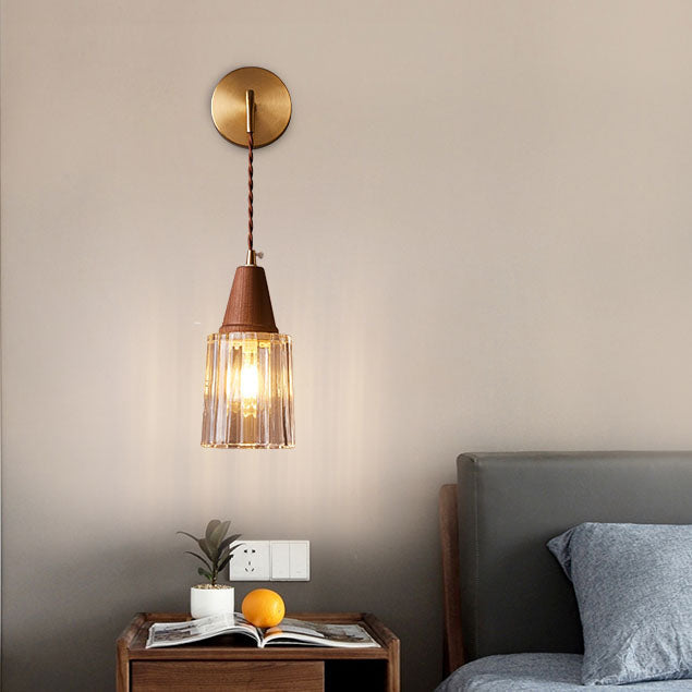 Applique da parete in vetro, noce tradizionale giapponese, cilindro in rame, lampada a 1 luce