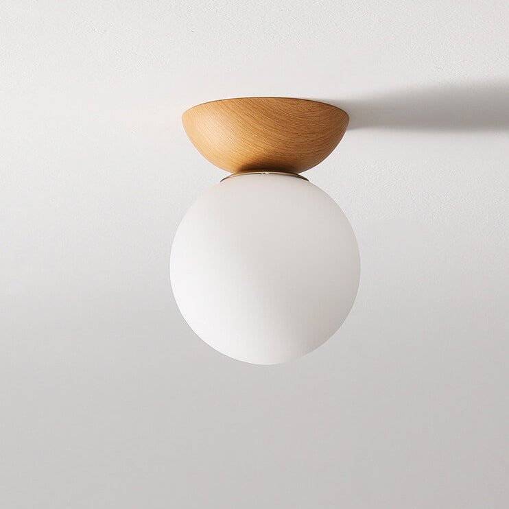 Lampada da soffitto a sfera di vetro | Design legno
