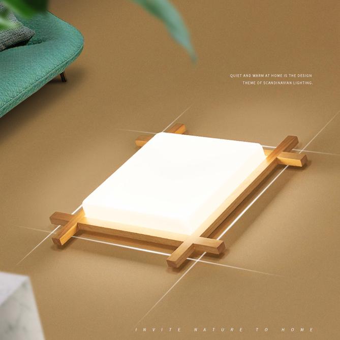 Tradizionale Giapponese Legno Acrilico Quadrato Tatami LED Flush Mount Lampada da Soffitto per Camera da Letto